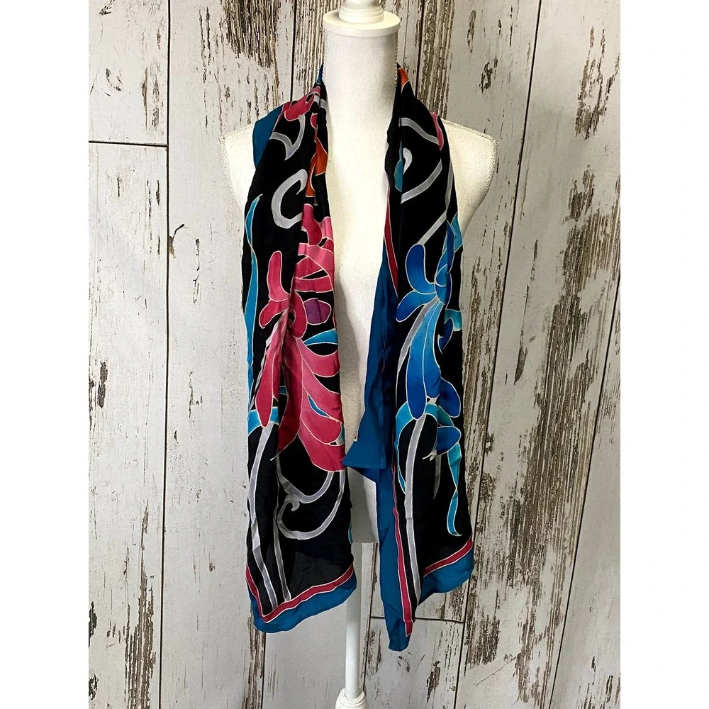Vintage Style Black/Pink/Teal/Gray Chiffon Scarf